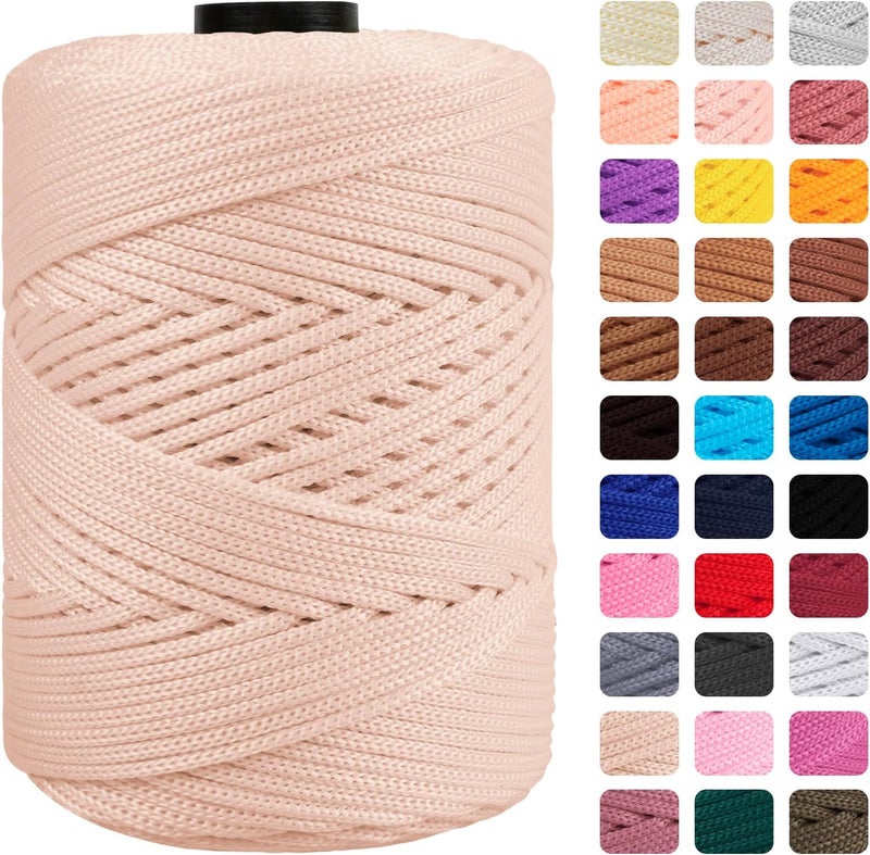 CAMAL Polypropylene Cord 3mm 185 Yards Colorful Polyester Yarn Handmade Knitting Thread Macrame Cord 3mm for Crochet Bags, DIY Crafts, Plant Hangers, Making Macrame Project(Khaki White) - Image 1